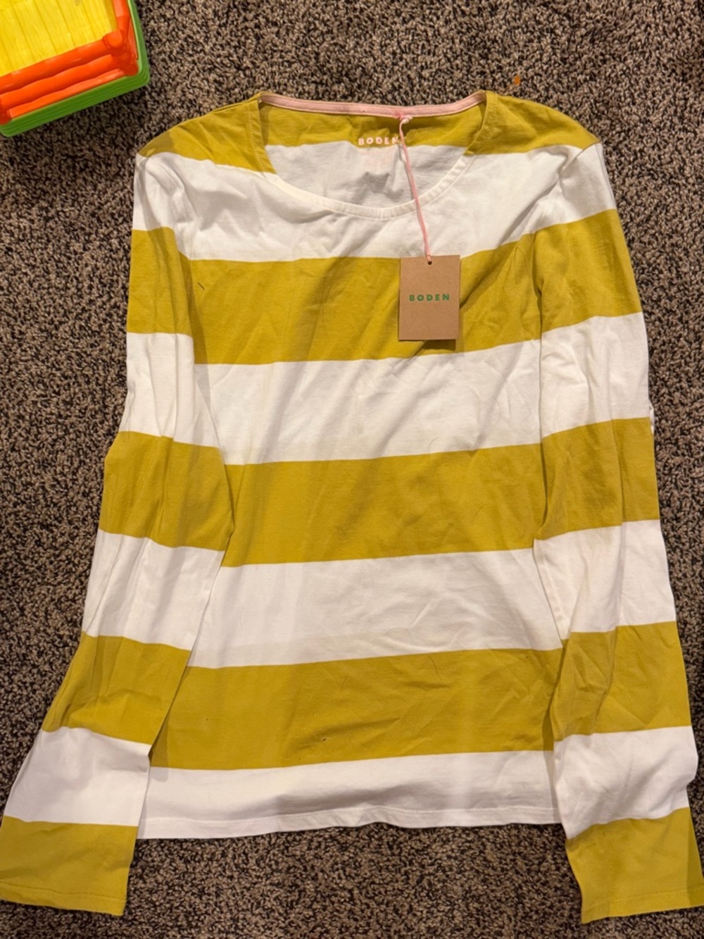 Boden Yellow and White Striped Short Sleeve Tee